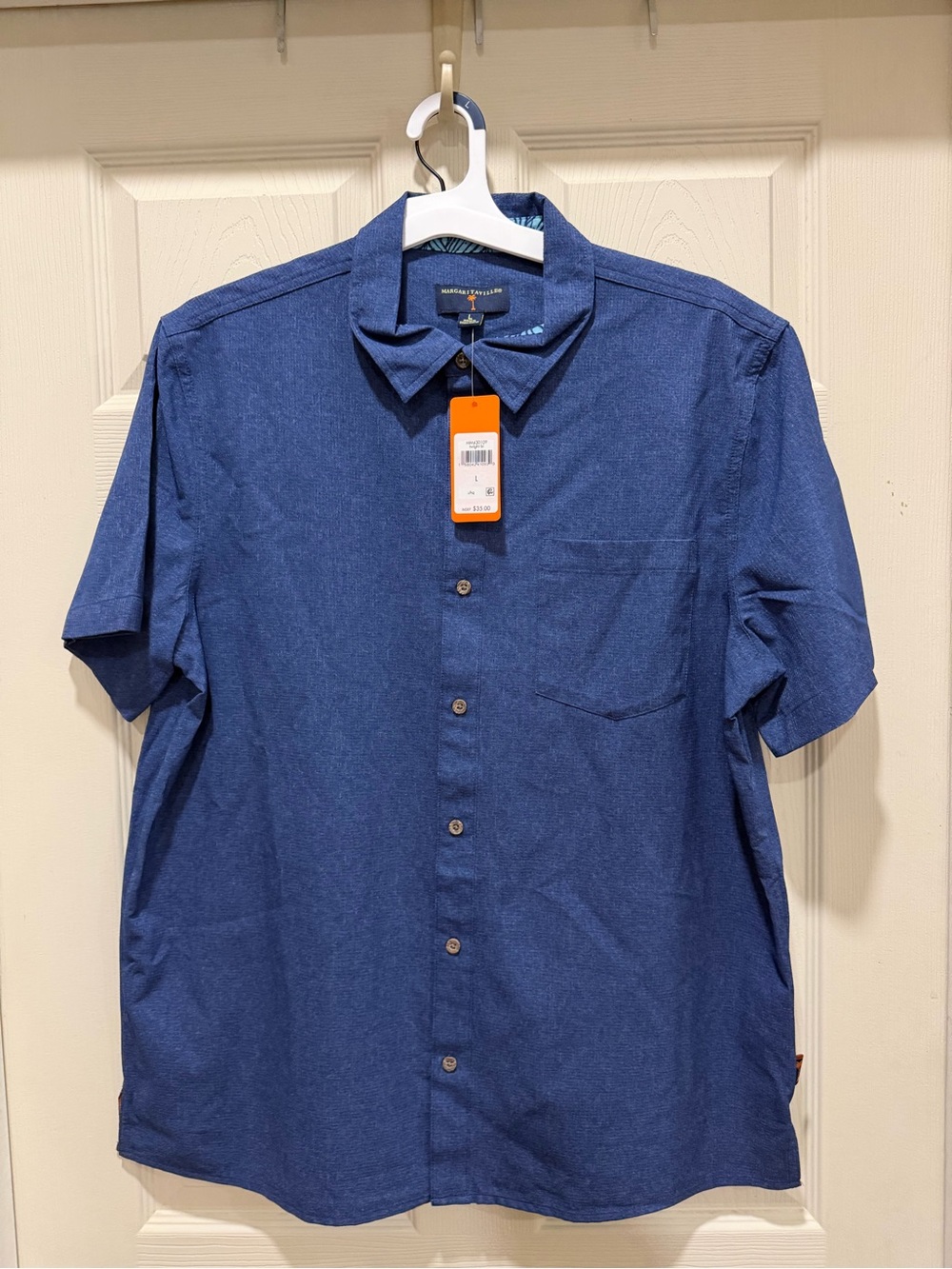 Margaritaville Blue Short Sleeve Button Up Shirt, UPF 30+, quick dry.
